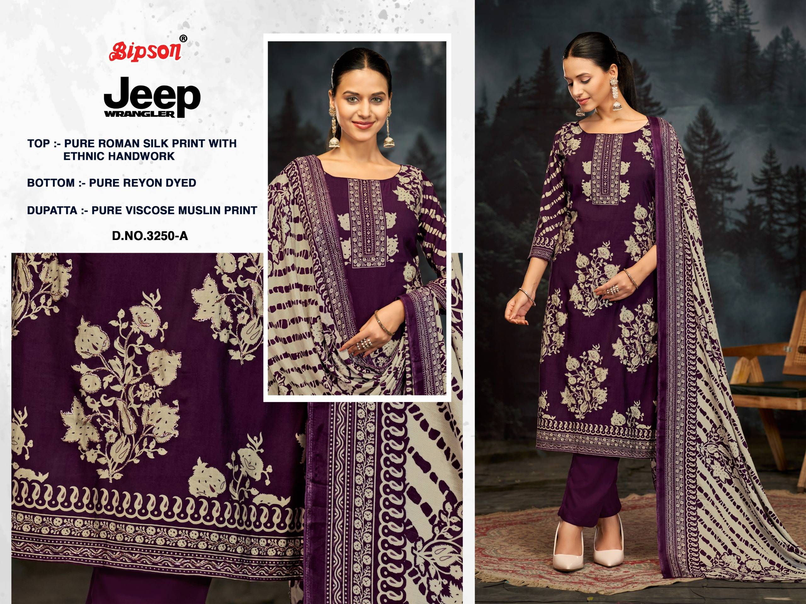 JEEP WRANGLAR VOL 3250 BY BIPSON PRINTS Stylish Beautiful Colourful ROMAN SILK PRINT Dresses At Wholesale Price